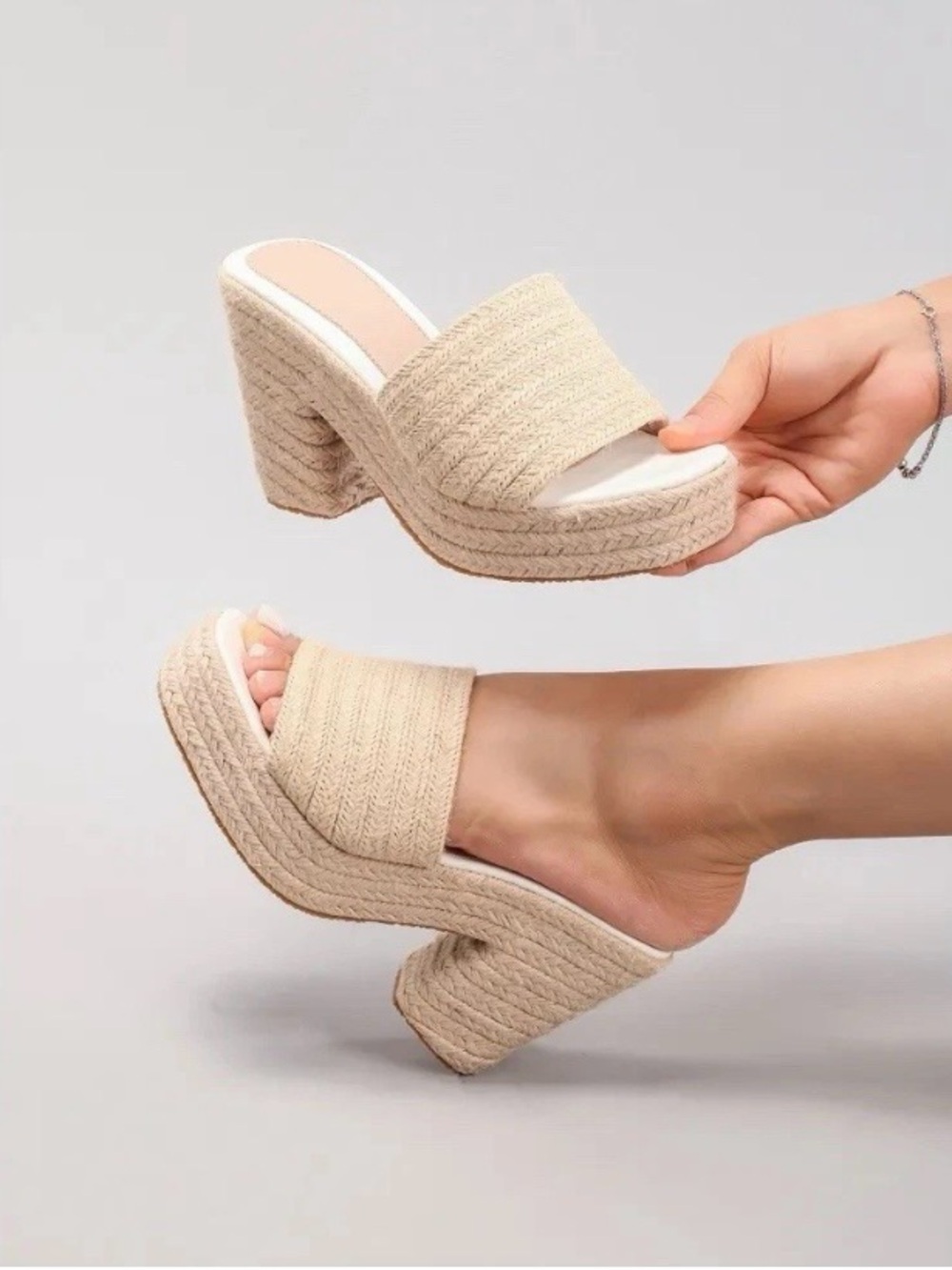 Women's Hemp Rope Slope And Thick Soled Sandals Woven With Grass Rope size 8.5
